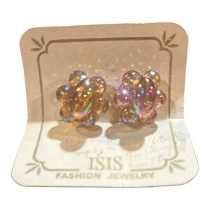 NWOT Pink Beaded Iridescent Clip On Earrings